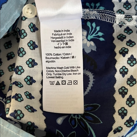 J.Crew Tie-front Ruffle Top in Blue Ribbon Block Print Organic Cotton NWT Medium - Picture 7 of 10